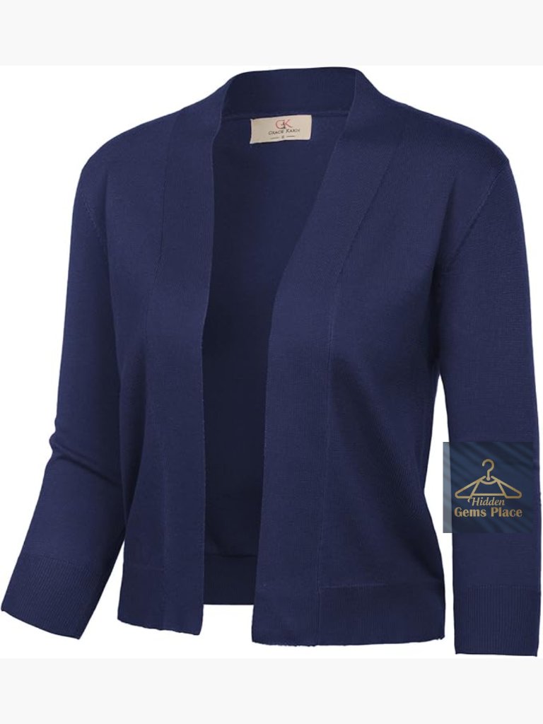Women's Lightweight Cropped Cardigan 3/4 Sleeve Open Front S-3xl